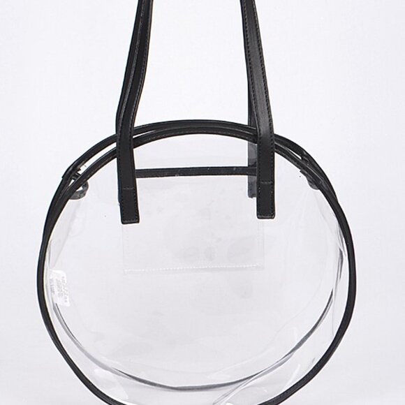 Clear Round Shoulder Bag /Tote Bag- W/ Black Accents/Straps & Pocket - NWT - Picture 4 of 8